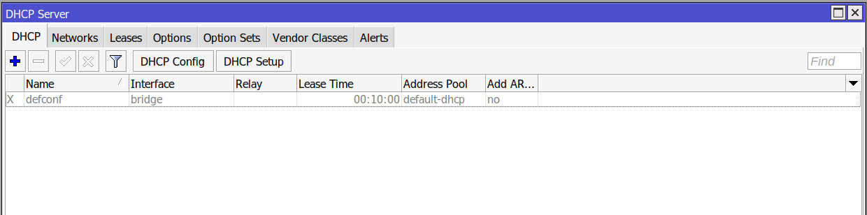 Disabled DHCP Server
